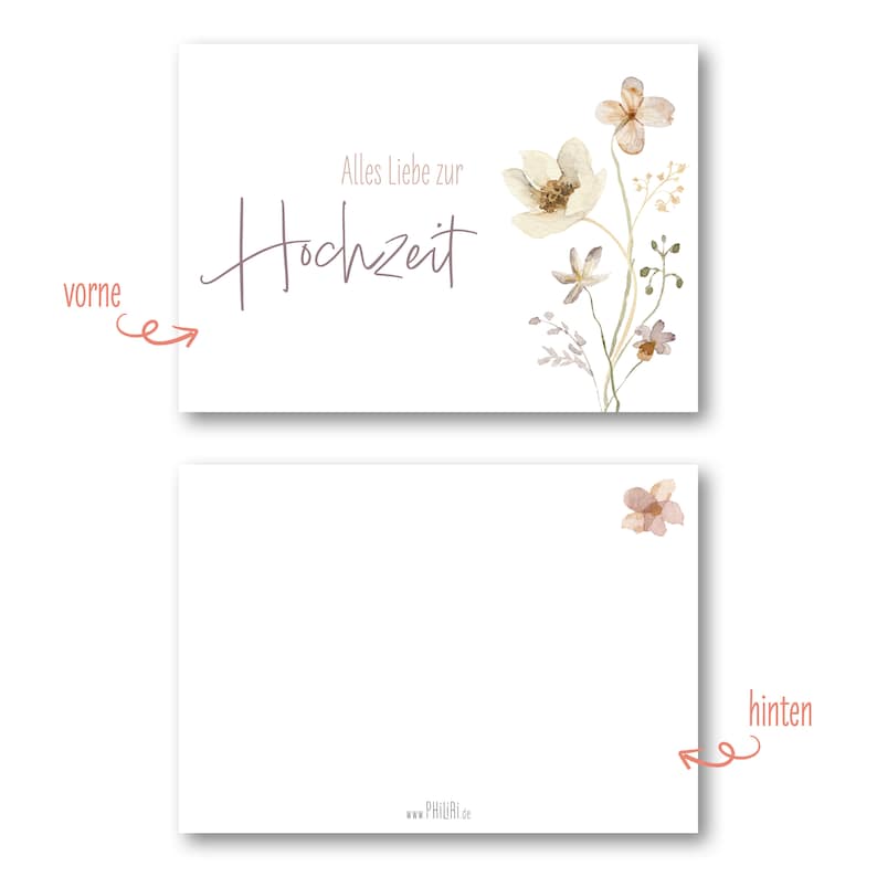 Karte Alles Liebe zur Hochzeit, Grußkarte inkl. Umschlag aus Kraftpapier, Postkarte mit Aquarellblumen Bild 3