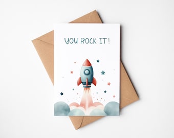 Card You Rock It!, greeting card including envelope made of kraft paper, postcard good luck
