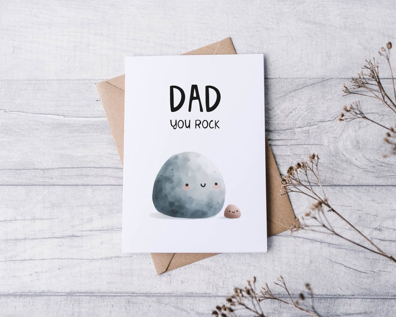 Carte "Papa tu es génial", carte de vœux avec enveloppe en papier kraft, carte postale pour la fête des pères papa et bébé, jeu de mots image 2