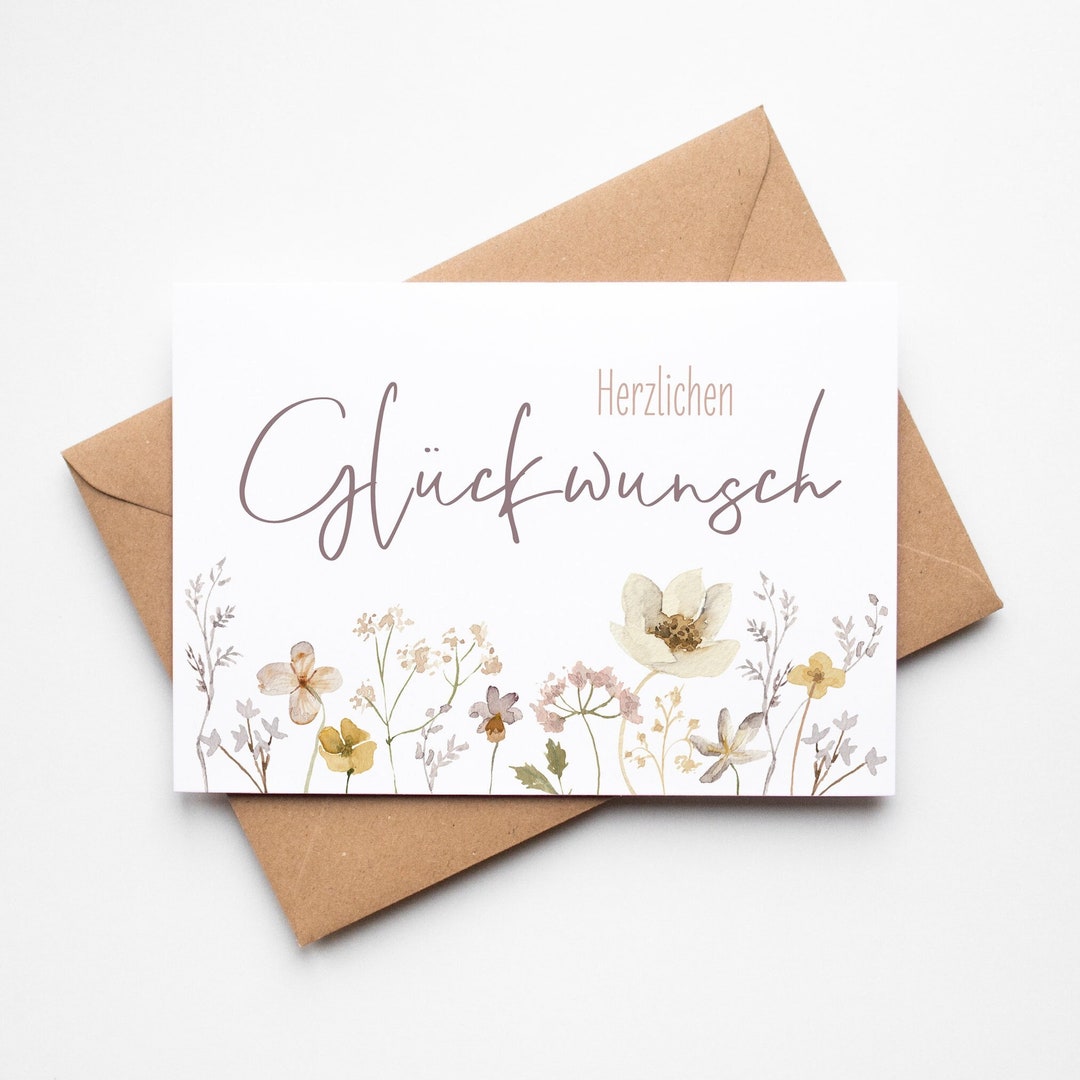 Karte Herzlichen Glückwunsch, Grußkarte inkl. Umschlag aus Kraftpapier