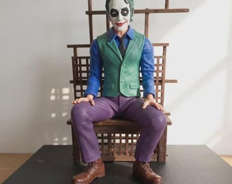 Joker Sitting Statue | Hand Painted Collectible Figure | Comic Villain Display | Resin 3D Printed Sculpture | Superhero Fan Gift