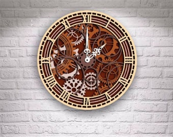 Laser cut gears wooden clock PDF and dxf files