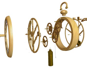 mechanic wooden clocks with many layers and gears
