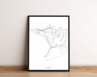 Ski area, ski map, piste map Hintertux, Hintertux Glacier, ski map, skiing, ski holiday, map, wall art, DinA3, DinA4, DinA5