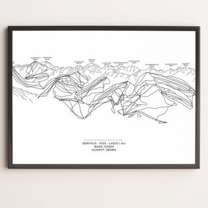 Skigebiet, Skimap, Pistenplan Serfaus Fiss Ladis Skikarte, Skifahren, Skiurlaub, Landkarte, Wandkunst,DinA3,DinA4,DinA5