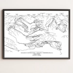 Ski area, ski map, piste map Saalbach Skicircus, ski map, skiing, ski vacation, map, wall art, DINA3, DINA4, DINA5