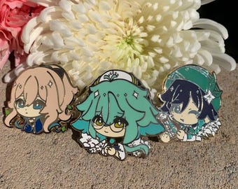Venti Jean Sucrose Genshin Impact Mondstadt Chibi Hard Enamel Pin Anemo ItsAche