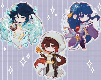 Genshin Impact (3 inch clear epoxy) Acrylic Keychain /Charm (Double Sided, Same Design) Archon Venti Raiden Shogun Zhongli Fanmade [ItsAche]