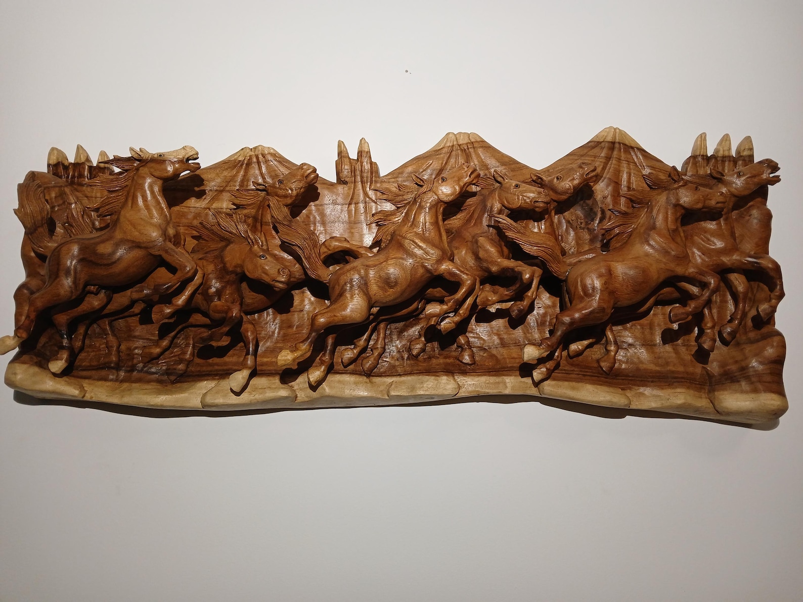 Hand - Carved Wooden Horses Relief Wall, ,wall Art 3D, Wild Running ...