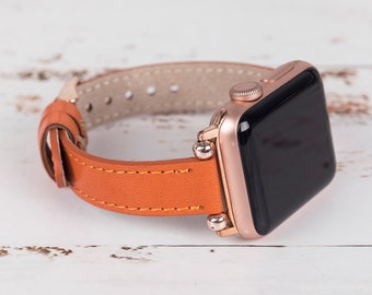 Apple Watch Series ULTRA/8/7/SE/6/5/4/3/2,Orange Apple Band,Handmade Leather Band,Orange Apple Band,Handmade Leather Band,Apple Watch Orange
