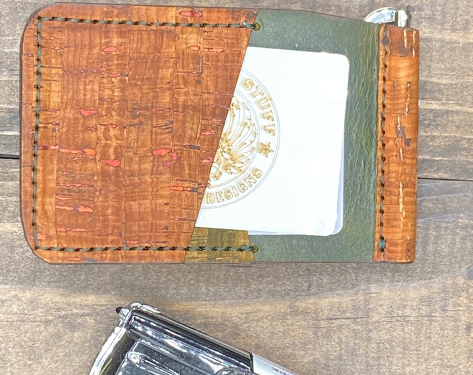Minimalist money clip with cork card pockets