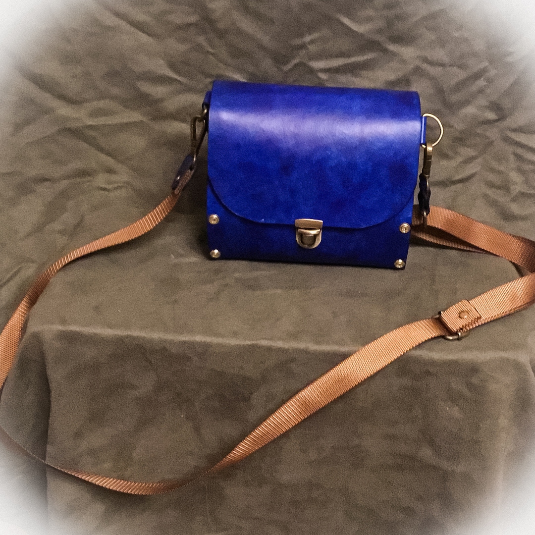 Handmade Blue Leather Purse With Wood Sides. One of a Kind, Handmade ...