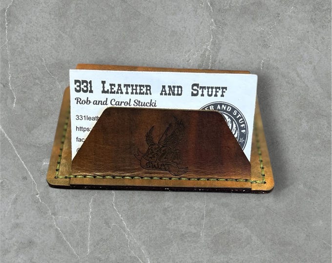 Leather desk top business card holder