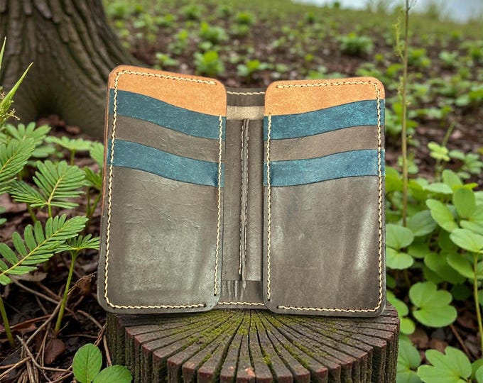Hand crafted Japanese Style Mid-Wallet in Badalassi Carlo Italian full-grain vegetable tanned leather.