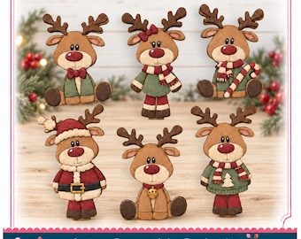 Kit de manualidades de madera para decorar estantes con renos navideños (unidad individual o juego de seis).