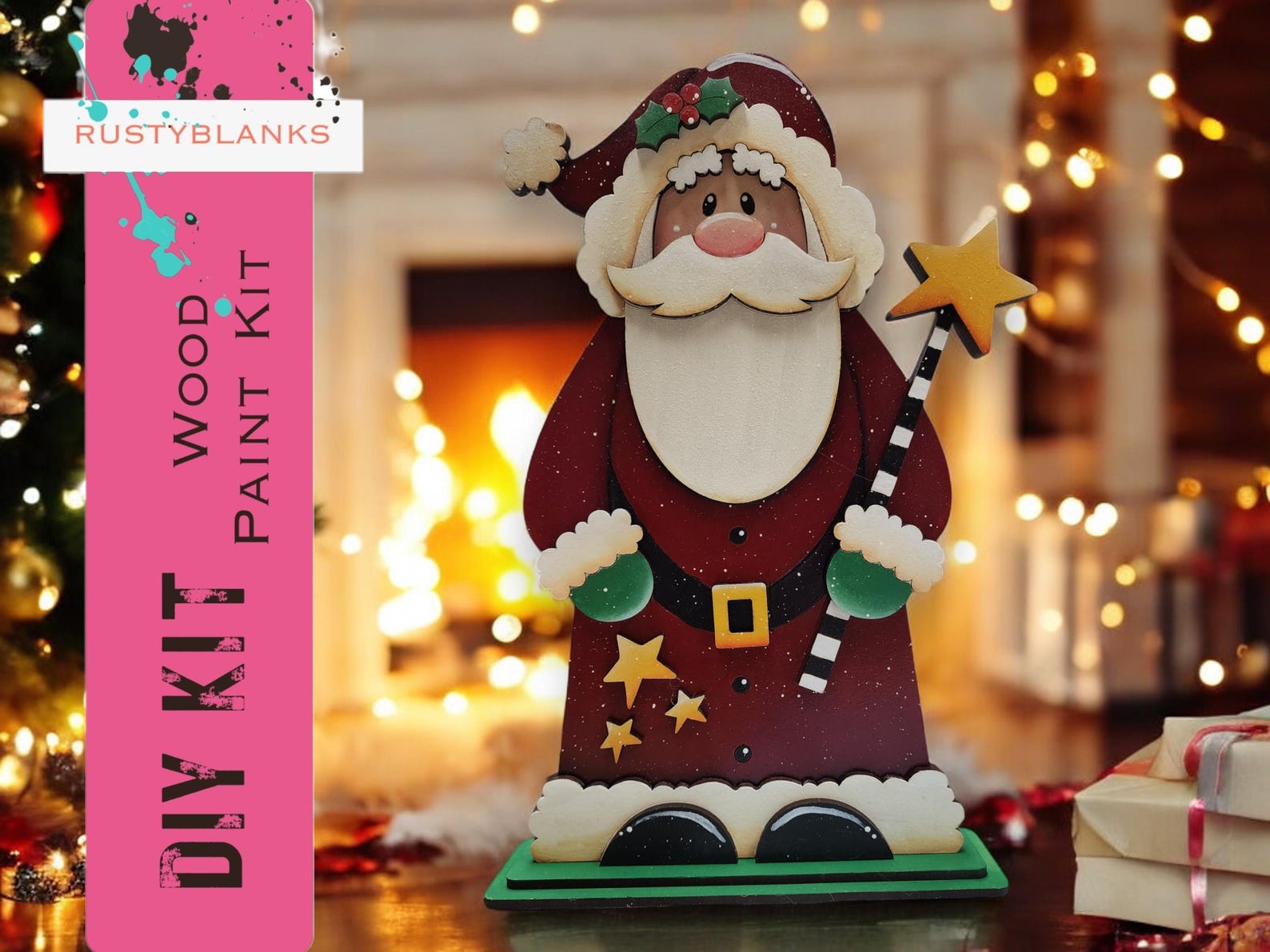 DIY Santa Wood Paint Kit Shelf Sitter Christmas Crafts Etsy