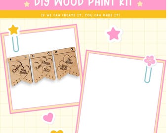 Valentines Day Hearts Mini Banner Set: DIY Wood Paint Kit