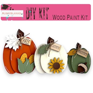 Pumpkin Shelf Sitter Kit: Rustic Wood Trio - DIY Painting Craft