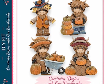 Decoración de estante con forma de calabaza, decoración de estante con forma de vaca de las Tierras Altas, decoración de estante de otoño, decoración de otoño de estilo rústico, decoración de estante de madera, kit de madera para bricolaje