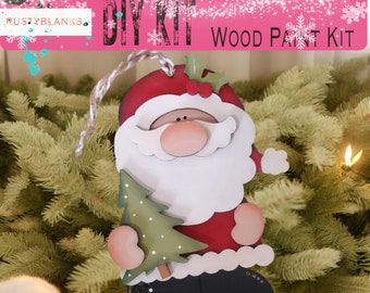Christmas Tree Santa Ornament, Kids Craft Kit, DIY Wood Blanks