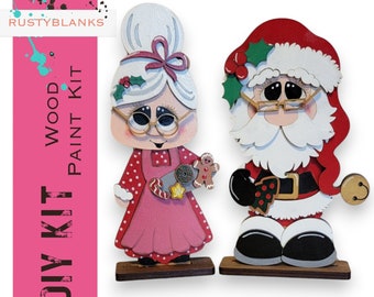 Mr & Mrs Santa Claus Handmade Christmas Tiered Tray Decor