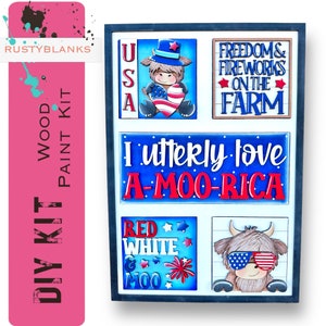 Highland Cow 4th of July Tiles For The Leaning Ladder