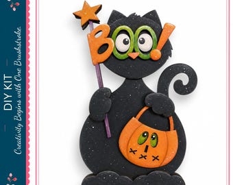 Halloween Cat Shelf Sitter DIY Craft Kit Unfinished Wood Tabletop Decor Paint Your Own