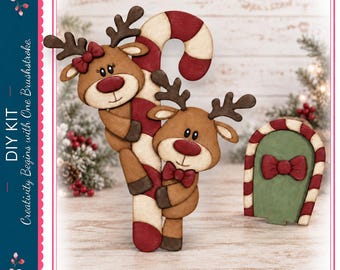 Inserto de bastón de caramelo de reno para nuestro kit de manualidades DIY de casita para pájaros intercambiable para después de Navidad.