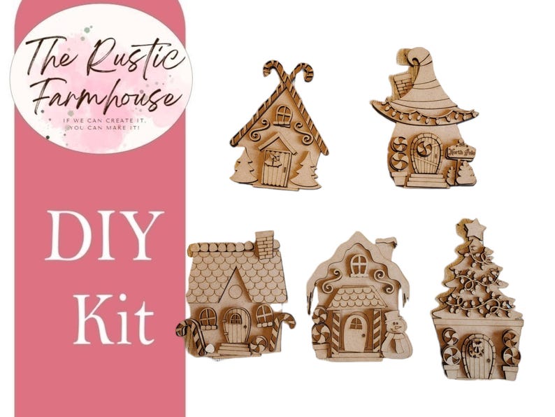 Christmas Village DIY Kit Gingerbread Village Whimsical Christmas Craft Kit Holiday Shelf Decor afbeelding 7