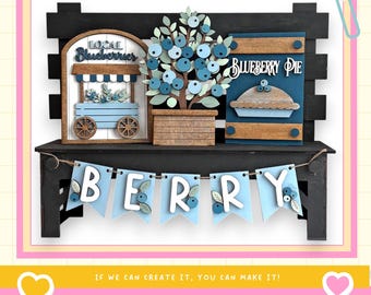 Interchangeable Inserts for Bench Style Display, Huckleberry Blueberry Bench Insert Set, Hello Spring Decor