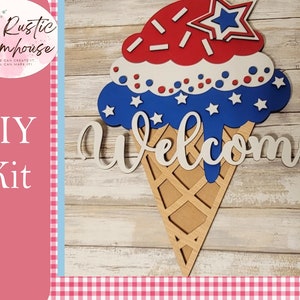 Patriotic Welcome Door Hanger: DIY Ice Cream Cone Sign Kit