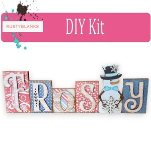 Frosty Wood Block Shelf Sitter: DIY Christmas Decor Kit