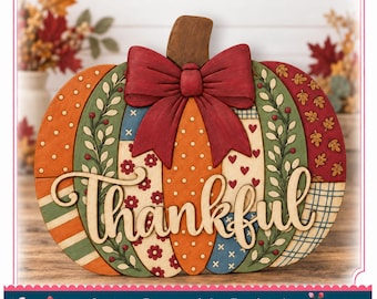 Kit de manualidades de madera para colgar en la puerta con diseño de calabaza otoñal y patchwork.