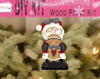 Adorno de Papá Noel de jengibre, kit de manualidades para niños, piezas de madera para armar