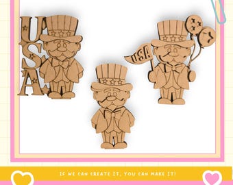 Standing Uncle Sam USA DIY Kit, Patriotic Wood Decor, 4th of July Shelf Sitter, Americana Craft Kit