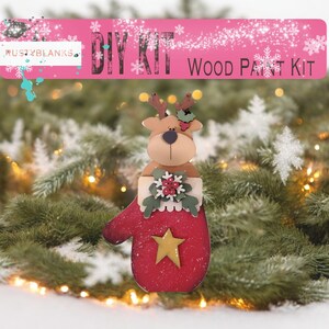 Mitten Reindeer Ornament, Kids Craft Kit, DIY Wood Blanks