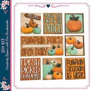 DIY Pumpkin Patch Ladder Tile Inserts, Interchangeable Fall Wood Tiles, Autumn Farmhouse Decor, 4.25 Inch Tiles