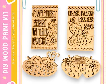 Cottage Cabinet Strawberry Insert Set – Unfinished Blanks, Farmhouse Decor