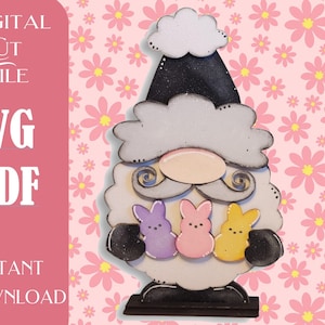 Easter Sheep Gnome SVG: Peeps Shelf Sitter Laser Cut File (Digital Download)