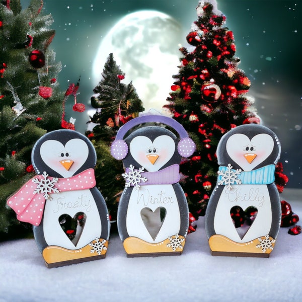 Premade "Winter" with  Ear Muffs Penguin Votive Candle