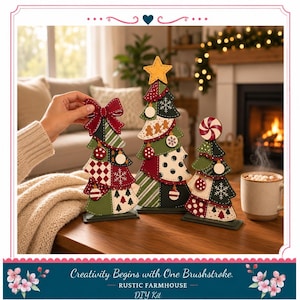 Patchwork Christmas Trees DIY Wood Craft Kit Set of Three Holiday Shelf Decor