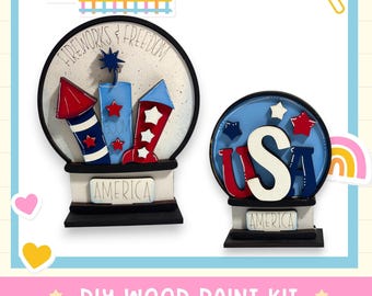 Fireworks Fourth of July Snow Globe Insert, DIY Interchangeable Decor Inserts- Wood Paint Kit