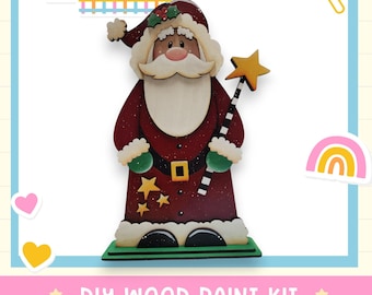 Kit de pintura de madera de Papá Noel para decorar estantes - Manualidades navideñas