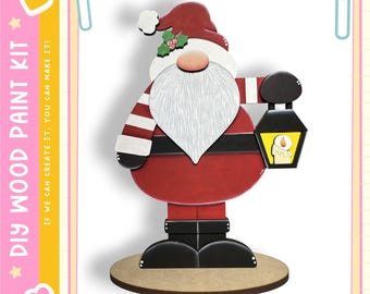 Santa Lantern Gnome Shelf Sitter | DIY Wood Paint Kit | Christmas Gnome Craft