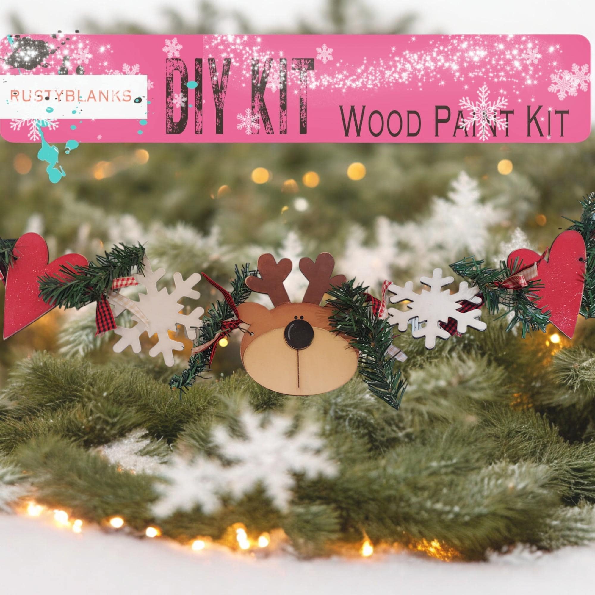 DIY Reindeer Garland Kit - Christmas Banner with Snowflakes & Hearts