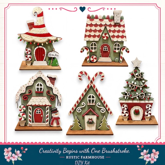 Christmas Village DIY Kit Gingerbread Village Whimsical Christmas Craft Kit Holiday Shelf Decor