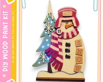 Lighted Snowman Shelf Sitter | DIY Wood Paint Kit | Winter Home Décor