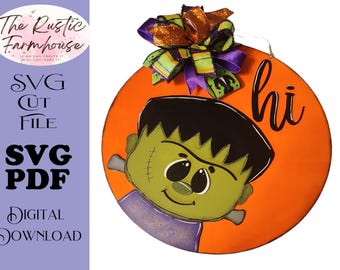 Halloween Frankenstein Hi Door Hanger SVG Laser Cut File (PDF)