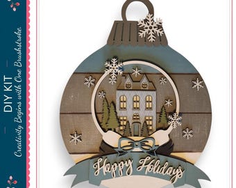 DIY Christmas Ornament Door Hanger Kit:  Wood Paint, Happy Holidays