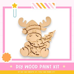 Christmas Moose Wood Paint Kit with Tree